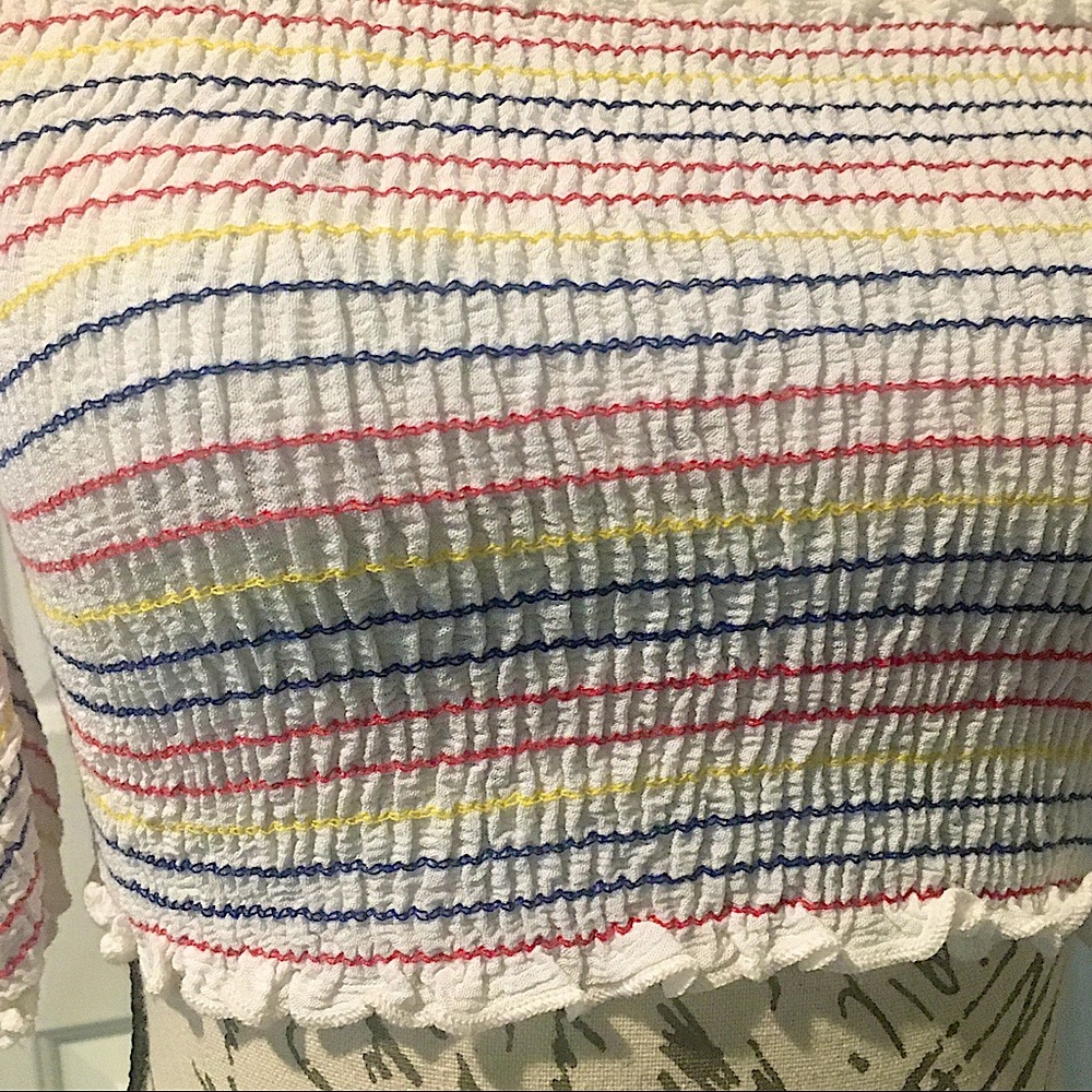 Sunset + Spring Off Shoulder Striped Smocked Crop - Picture 7 of 13